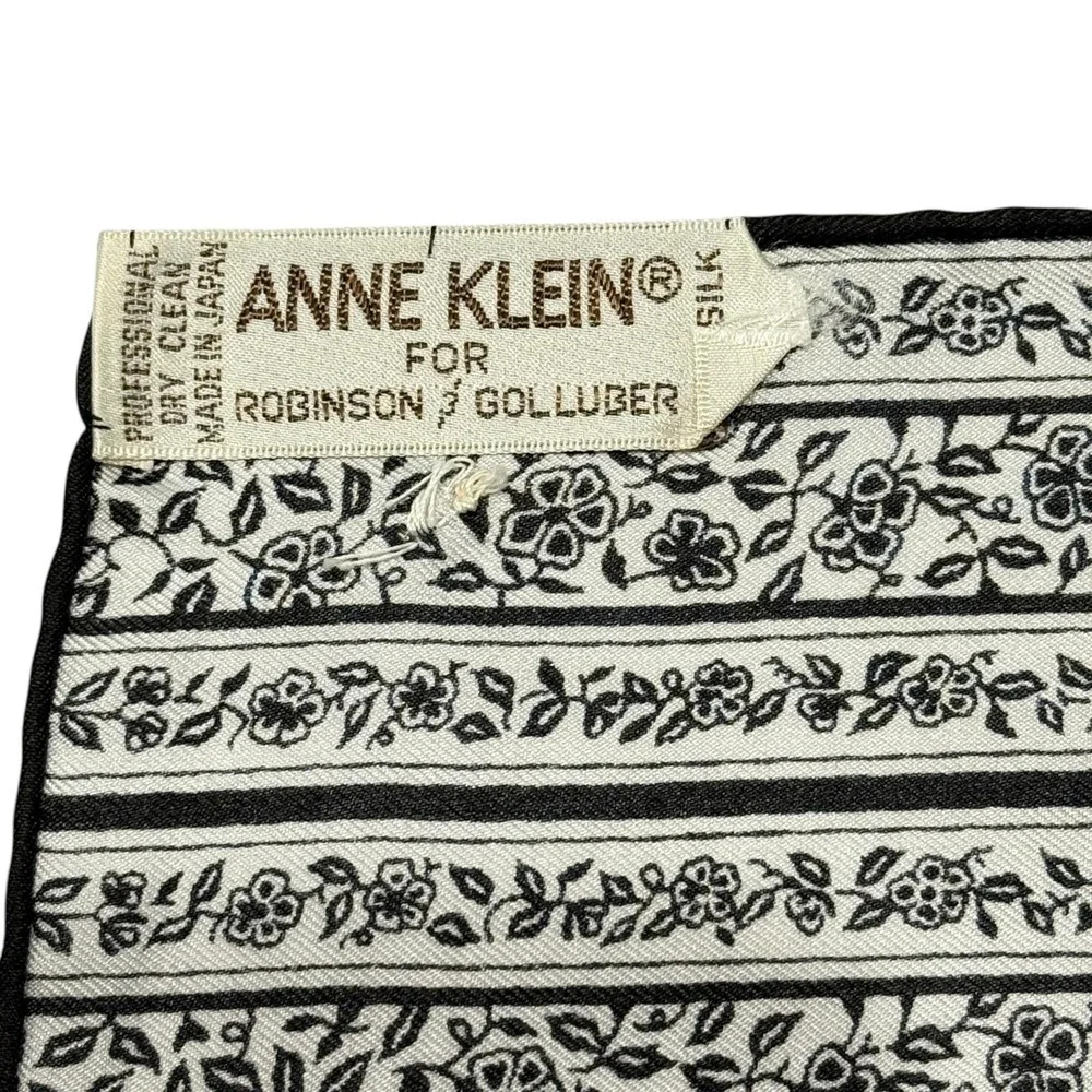 Anne Klein Robinson Golluber Silk Scarf White Black Floral Vintage 21